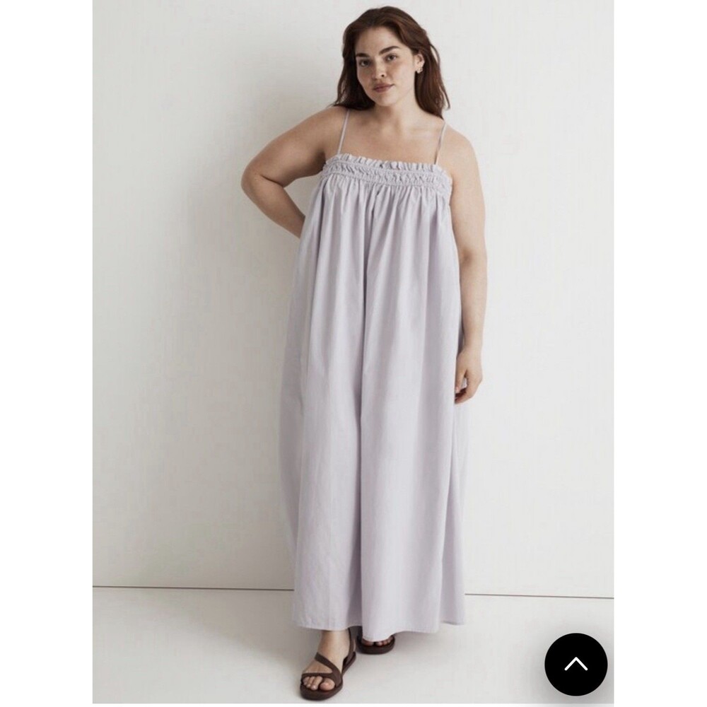 Madewell Poplin Ruffle A-Line Midi Dress In Lavender Size Large Pockets Vacation